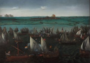 Schlacht zwischen holländischen und spanischen Schiffen auf dem Haarlemmermeer von Hendrick Cornelisz. Vroom