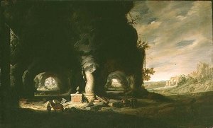 Eine Grotte in einer imaginären Landschaft, um 1643