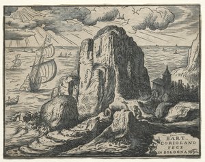 Set von 4 Landschaften: Nr. 4 - Klippe am Meer von Hendrik Goltzius