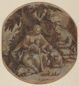 Die Heilige Familie mit der heiligen Elisabeth und dem heiligen Johannes dem Täufer von Hendrik Goltzius