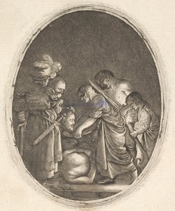 Salome empfängt den Kopf von Johannes dem Täufer, umgeben von drei Männern und einem Kind ..., ca. 1610 von Hendrik Goudt