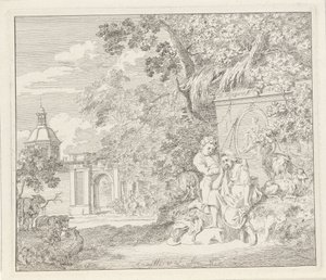 Paar bei einem klassischen Monument und einem Stadttor (Anette und Lubin) von Hendrik Hoogers