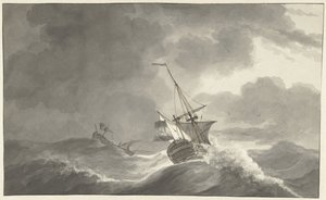 Zwei Schiffe auf stürmischer See von Hendrik Kobell