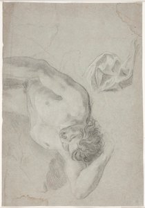 Männliches Modellstudie, liegend auf dem Rücken, Knie- und Draperiestudie von Hendrik Krock