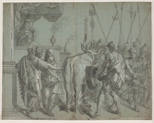 Der Tyrann Phalaris von Agrigent schließt den Bildhauer Perillus in den von ihm geschaffenen, glühenden Bronzenstier ein