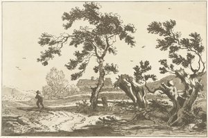Bäume entlang einer Straße (Zwölf Entwürfe für das Landschaftszeichnen) von Hendrik Meijer