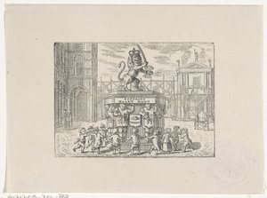Kinder tanzen im Kreis um ein Denkmal der Sieben Provinzen von Hendrik Numan