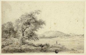 Landschaft mit Paar und Hund von Hendrik Pieter Koekkoek