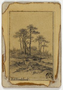 Bäume auf felsigem Hügel von Hendrik Pieter Koekkoek