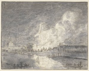 Brand in einer Mühle an der Muiderdijk, ca. 1710 von Hendrik Spilman