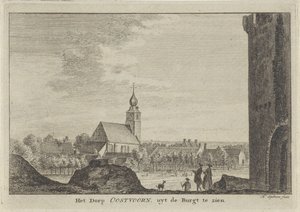 Ansicht von Oostvoorne (Das Dorf Oostvoorn, von der Burg aus gesehen) von Hendrik Spilman