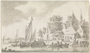 Ansicht eines Dorfes an einem Fluss von Hendrik Spilman