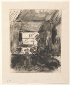 Interieur mit Frau und zwei kleinen Kindern von Hendrik Valkenburg