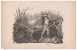 Kinder und ein Wolf im Wald von Hendrik Wilhelmus Last