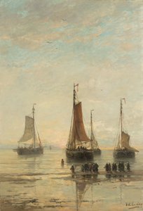 Bluff-Bowed Scheveninger Boote vor Anker