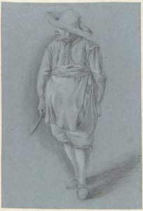Mann in Kleidung des 17. Jahrhunderts mit Hut, Schürze und Messer von Hendrik van Velthoven (attributed to)