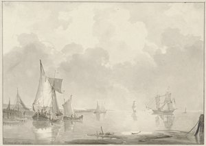 Ansicht vor der Küste mit Schiffen im stillen Wasser von Hendrik van den Helm