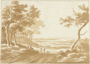 Landschaft mit einem Pfad, auf dem Menschen gehen von Hendrik van der Burgh