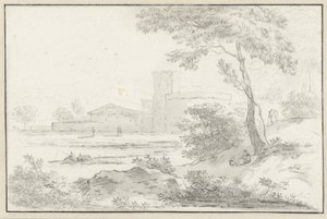 Italienische Landschaft mit befestigtem Gebäude im Hintergrund