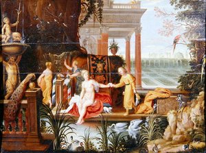 Bathseba am Pool mit ihren Dienerinnen von Hendrik van the Elder Balen