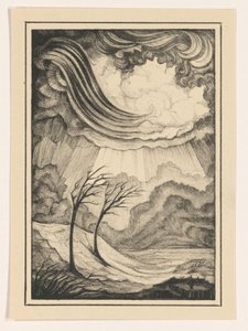 Landschaft mit zwei Bäumen im Wind