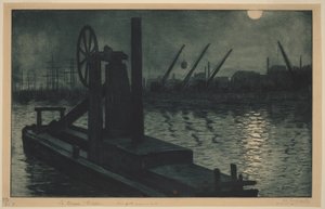 Der Schwimmbagger von Dieppe (ein Schwimmbagger im Hafen von Dieppe bei Mondlicht)