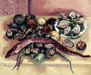 Stillleben mit Aal (Stillleben mit Seeigeln und Aal) von Henri Charles Manguin