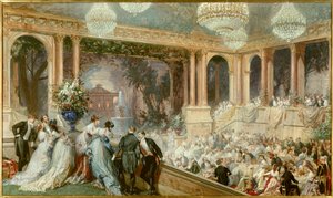 Dinner im Tuilerienpalast von Napoleon III. Eine Empfang unter dem Zweiten Kaiserreich. Aquarell von Baron Henri Baron (1816-1885). 19. Jahrhundert. Compiegne, Nationalmuseum des Schlosses von Henri Baron