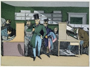12 Uhr mittags: Ankunft des Abteilungsleiters, Pflichtarbeit - in „Administrative Sitten“ von Henri Monnier