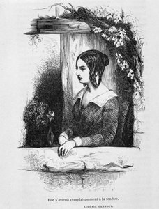 Eugénie Grandet am Fenster - in „Eugénie Grandet“ von Balzac, ill. Henri Monnier, Originalausgabe von 1843