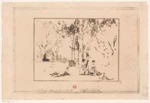 Musizierende Frauen unter einem Baum von Henri Charles Guérard (signed by artist)