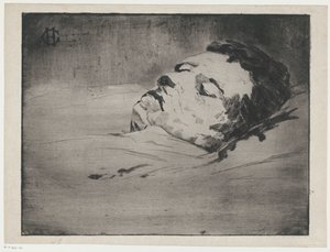 Porträt eines unbekannten Mannes auf seinem Sterbebett von Henri Charles Guérard (signed by artist)