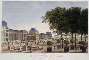 Garten und Schloss der Tuilerien, gesehen von der Terrasse der Feuillans. Gravur von Courvoisier von Henri Courvoisier Voisin