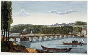 Ansicht des Schlosses und der Brücke von St. Cloud - in „Vues de Paris“ von Courvoisier von Henri Courvoisier Voisin