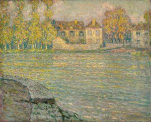 Häuser am Fluss bei Sonnenuntergang, Moret von Henri Eugene Augustin Le Sidaner