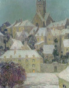 Winterabend, Blick auf eine Stadt von Henri Eugene Augustin Le Sidaner
