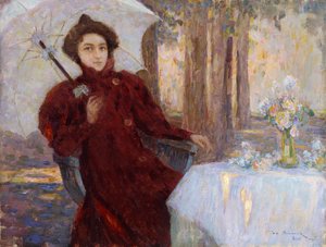 Frau mit einem Regenschirm von Henri Eugene Augustin Le Sidaner