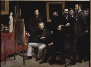Eine Werkstatt in Batignolles (mit mehreren Porträts von Künstlern) (Öl auf Leinwand) von Ignace Henri Jean Fantin Latour