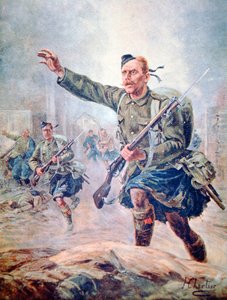 Schottischer Highlander im Kilt im Kampf an der Westfront von Henri Georges Jacques (after) Chartier