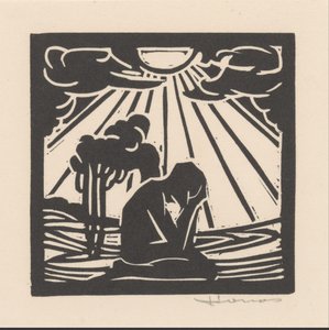 Kniende Figur in einer Landschaft mit Bäumen von Henri Jonas (signed by artist)