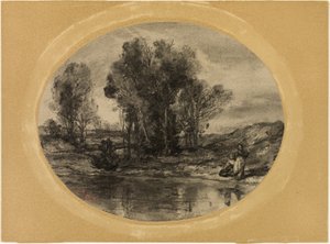 Figuren an einem Teich von Henri Joseph Constant Dutilleux