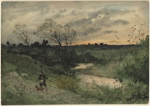 Morgendämmerung—Jäger mit Hund