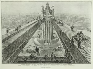 Die Fertigstellung der Tower Bridge: die letzten Handgriffe, aus The Graphic, 23. Juni 1894 (Gravur)