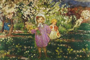 Kinder in einem blühenden Obstgarten, 1914 von Henri Lebasque