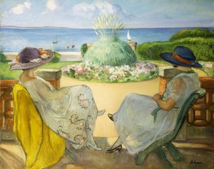 Zwei junge Frauen auf einer Terrasse am Meer, 1922 von Henri Lebasque