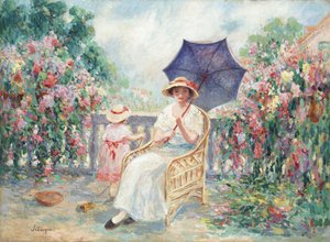 Junges Mädchen und Kind auf einer Terrasse, 1914-15 von Henri Lebasque