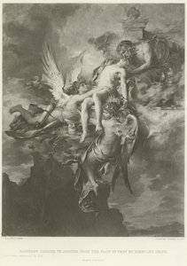 Sarpedon wird von Schlaf und Tod vom Trojanischen Feld zu Jupiter getragen (Gravur)