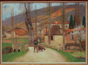 Bauer betritt das Dorf