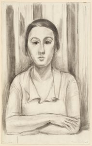 Eine Frau lehnt mit den Ellbogen auf einem Tisch von Henri Matisse