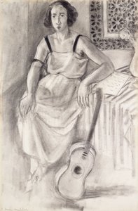 Frau sitzt mit einer Gitarre, um 1921-23 von Henri Matisse